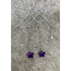 Handmade Sterling Silver Amethyst Star Dangle Earrings, Cosmic, February Birthstone