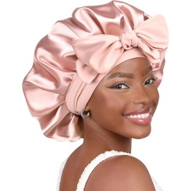 YANIBEST Silk Bonnet for Sleeping Women Satin Bonnet Double Layer Satin Lined Hair Bonnet with Tie Band Curly Hair
