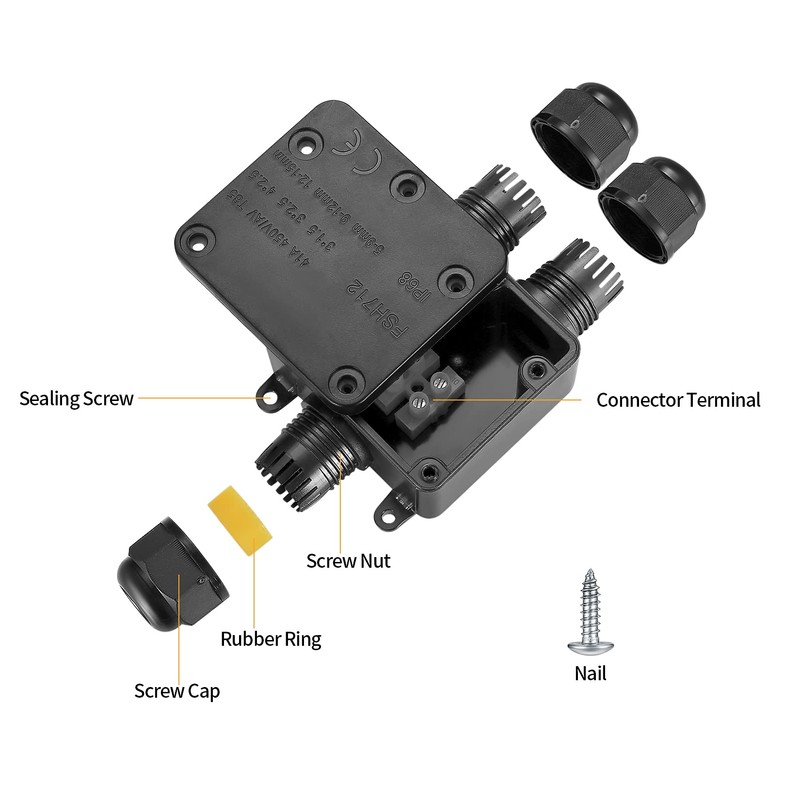 Junction Box Waterproof IP68, Outdoor Junction Box, 3-Way Junction Box,