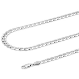 AKA Gioielli® - Flat Curb Chain 5.6 mm 925 Sterling Silver Rhodium-Plated - Silver Chain Necklace Men Women Length: 45 50 55 60 65 75 cm, Sterling Silver