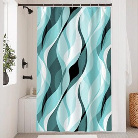 Uiiooazy Shower Curtain, Blue Turquoise, Shower Curtain, Abstract Geometric Pattern, Stripes, Shower Curtain, Anti-Mould, Waterproof Polyester Fabric, Washable Bathroom Curtain with 8 Hooks for