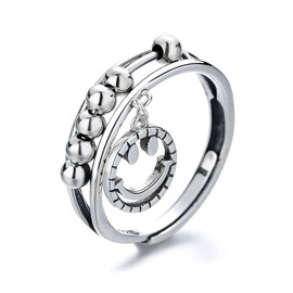Anxiety Relief Smile Ring – 925 Sterling Silver Spinner Ring – Fidget Rings for Anxiety for Women and Men – Modern and Elegant Design – Comfortable and Lightweight – Adjustable Size Ring Jewelry (Anxiety Relief Ring)