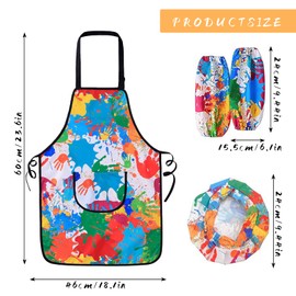 Children's Painting Gown, Adjustable Painting Apron, Reusable Children's Apron with Chef's Hat and 2 Sleeves for Painting, Apron Children with Pockets for Crafts, Painting, Baking, Cooking, Girls and