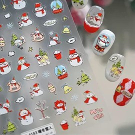 5D Embossed Christmas NailStickers for Nail Art Red Snowman Nail Art Stickers 3D Self-Adhesive Xmas Tree Crystal Ball Nail Decals Winter Christmas Nails Supplies for Women Girls Manicure DIY