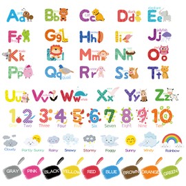 Hianjoo Learning Alphabet Numbers Color Wall Stickers, Weather Wall Stickers Wall Decals Peel and Stick Removable Wall Stickers for Kids Nursery Bedroom Living Room Classroom Decor