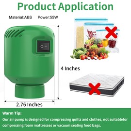 Electric Pump for Vacuum Storage Bags,Vacuum Seal Bags for Clothing,Electric Vacuum Pump for Storage Bags,Portable Electric Pump for Various Clothing/Quilts/Blankets (No Bags)-Green