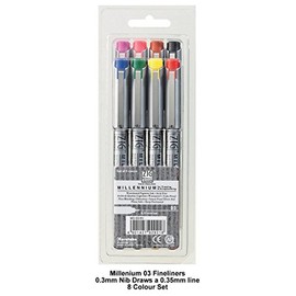 ZIG Millennium Fineliner Drawing Pen Sets - 03 (0.35mm) 8 Pen Set
