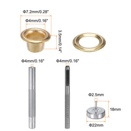 HARFINGTON 100pcs Grommet Tool Kit 4mm Copper Grommet Eyelet Set with Hole Hollow Punch, Grommet Setter Tools for Clothing Leather Fabric Belt, Gold Tone
