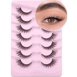Lashes Natural Look False Eyelashes Wispies Short Faux Mink Lashes Soft 14mm Cat Eye Wispy Strip Eyelashes Pack
