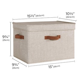 StorageWorks Fabric Storage Bins with Lid, Decorative Storage Boxes for Shelves, Stackable Closet Organizer Basket with Handles, Large, Brown and Beige, 2-Pack