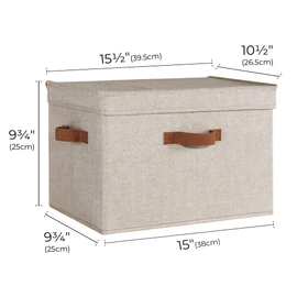 StorageWorks Fabric Storage Bins with Lid, Decorative Storage Boxes for Shelves, Stackable Closet Organizer Basket with Handles, Large, Brown and Beige, 2-Pack