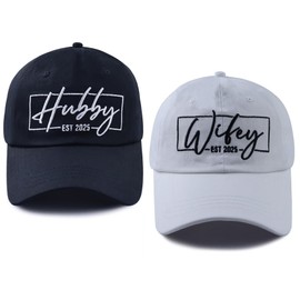 Daibeirtp Wedding Gifts for Couples 2025, Wifey Hubby Est 2025 Hats, Bride and Groom Baseball Cap, Anniversary Birthday Engagement Decorations for Wife Husband Black White
