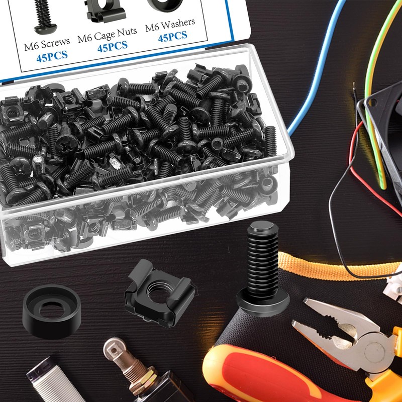 Sunxeke 45 Pack M6 x 16mm Rack Mount Screws,Cage Nuts