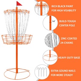 Disc Golf Basket - Portable Disc Golf Target with Heavy Duty 24-Chains Come with 6pcs Disc Golf Discs and Carry Bag, Ground Stake -Suitable for Players of All Levels - Multi Color Available
