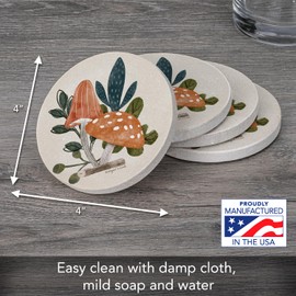 Thirstystone Amanita Mushroom 4 Pack Round Natural Sandstone Coasters with Protective Cork Backing Manufactured in The USA