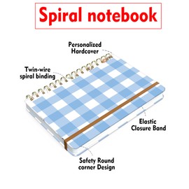 WLPFSAHF Spiral Journal Notebook for Women, Hardcover A5 College Ruled Notebook, 120 Pages, Thick Paper, Cute Lined Journal for School, Office & Work, 6 x 8.4 in(Blue Gingham Stripe)