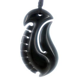 Earthbound Pacific Hawaiian Fish Hook Black Horn XXL Supersize Necklace