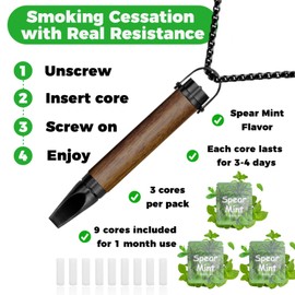 Breathing Necklace to Replace Bad Habit with 9pcs Mint Cores, Adjustable Air Flow Necklace for Stress Relief with Leak-Proof Design & Flat Mouthpiece, Habit Support Necklace for Adults (Brown)