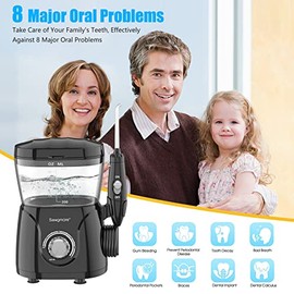 Sawgmore Irrigador bucal FC166 para dientes/aparatos ortopédicos, gran capacidad de 600 ml, 10 presiones ajustables, 8 boquillas para el hogar, irrigador oral profesional para limpieza de dientes (ne