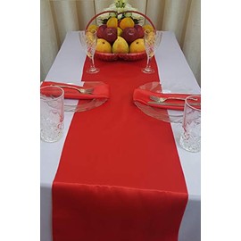Rihana Wedding - Camino de Mesa de satén para decoración de Banquetes de Boda, 30,48 x 274,32 cm, Rojo, 5