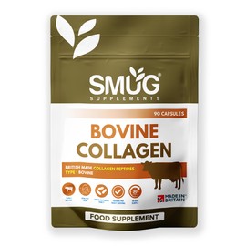 Bovine Collagen British Made by SMUG Supplements - 90 Capsules - Type 1 Peptides - 1200mg Daily Serving of Collagen Powder in Three-a-Day Capsules - 30 Day Supply - Suitable for Both Men and Women