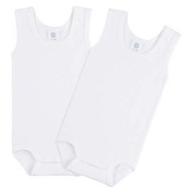 Sanetta Baby Bodysuit - Unisex, Sleeveless in Double Pack Made of Organic Cotton, White