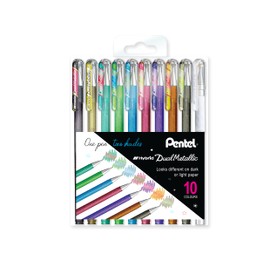 Pentel Hybrid Dual Metallic Gel Pen 1.0mm Wallet of 10 Assorted Colours (K110-DM10)