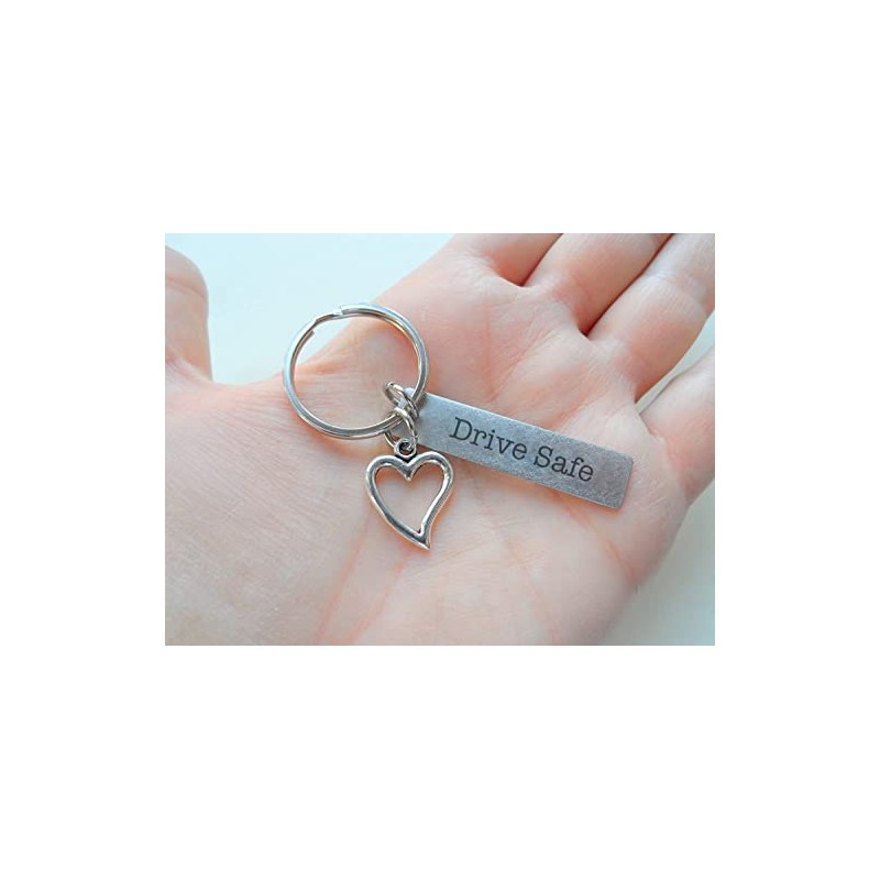 JewelryEveryday Drive Safe Engraved Steel Tag Keychain (With Baseball Mitt