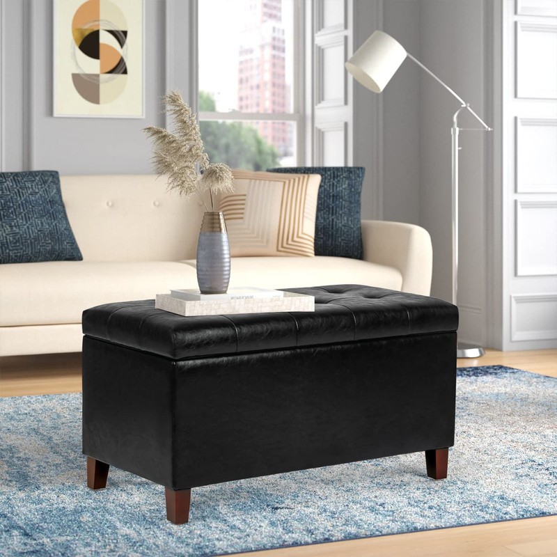 Joveco Storage Ottoman Bench, 33 Inches Faux Leather Rectangle Tufted