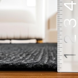 GRUHUM Black Jute Area Rug 6ft Natural Fiber Round Handwoven Boho Farmhouse Rustic Vintage Soft Braided Reversible EcoFriendly Rugs for Indoor Kitchen Bedroom Living Room Hallways (6' ft Round)