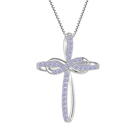 SeiMios 925 Sterling Silver Cross Necklace for Women Twisted Infinity Cross Crucifix Pendant Necklaces Birthstone June Alexandrite