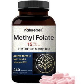 NatureBell L Methylfolate 15mg, 240 Veggie Capsules | 5-MTHF with Methyl B12 1,000mcg | High Potency Dual Action for Energy & Cognitive Support, Active Folic Acid – Methyl Folate Supplement