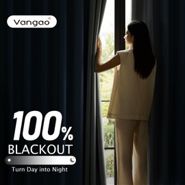 Vangao Navy Blue Ombre Blackout Curtains 63 Inch Length for Living Room Bedroom Gradient Room Darkening Thermal Insulated Light Blocking Drapes Back Tab Window Soundproof Curtain, 2 Panels, 52 X 63