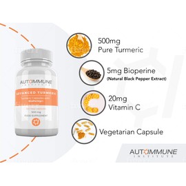 Autoimmune Institute Advanced Turmeric. High Strength Turmeric Capsules Supplement with Black Pepper Extract (Bioperine) for 20 Times Improved Absorption. Made in UK. High Levels Curcumin. 120 Veg Capsules.