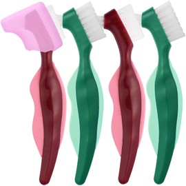 Anbbas 4pcs Premium Hard Denture Brush with a Toothbrush Cover Cap for Denture Care False Teeth Cleaner Tool