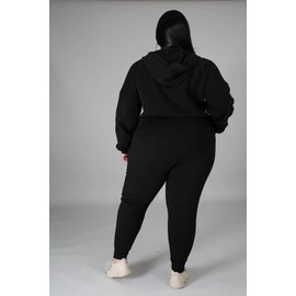 YeGine Womens Plus Size Two Piece Outfits Sweatsuits Casual Long Sleeve Set With Pockets Black 2XL