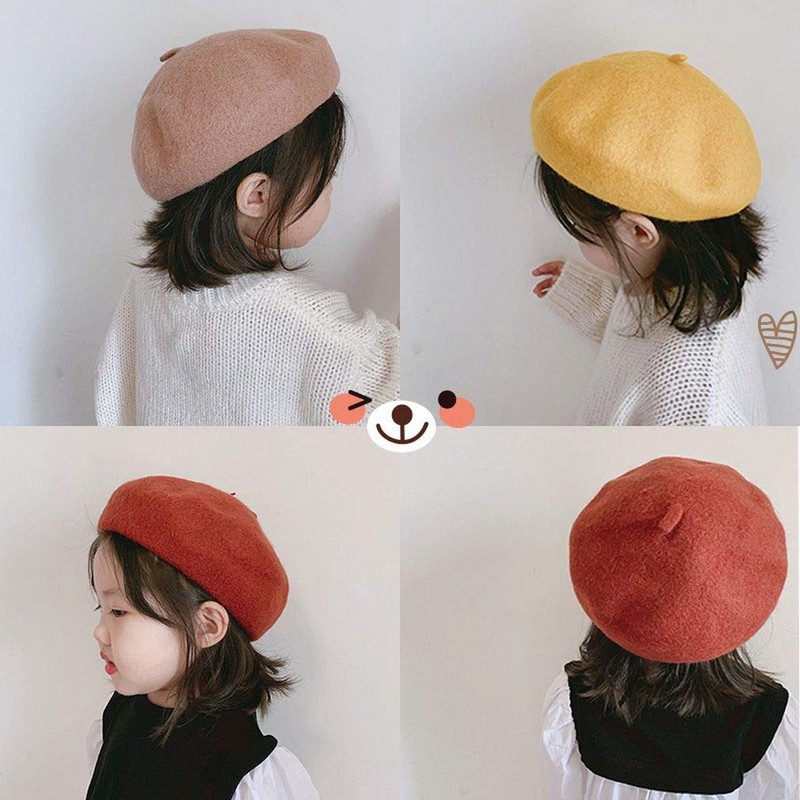 YiyiLai Warm Hat, Wool, Simple, Beret, For Kids, Girls, Felt