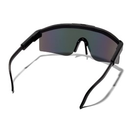 ShadyVEU Retro Sports Outdoor Oversized 80s Flat Top Mono Mirrored Lens UV400 Mens Womens Sunglasses (Matte Black Frame/Blue Mirrored Lens)