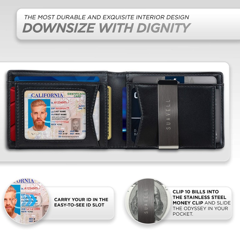 Suavell Slim Wallets for Men. Minimalist Bifold Wallet With Money