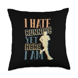 Funny Runner I Hate Running Yet Here I Am Running Lovers Throw Pillow
