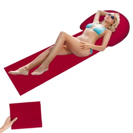 Biurany Portable Inflatable Beach Mat Pillow for Sunbathing Camping, Flocked Sand Free Surface, Pillow Surround 170x75cm (Red)