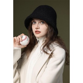 ITODA Fishing Hat Winter Women's Bell Hat Furry Fishing Hat Warm Fluffy Winter Hat Girls Soft Leisure Hat Fashion Bucket Hat Faux Fur Fishing Hat Windproof Hat Outdoor Leisure Gift, black