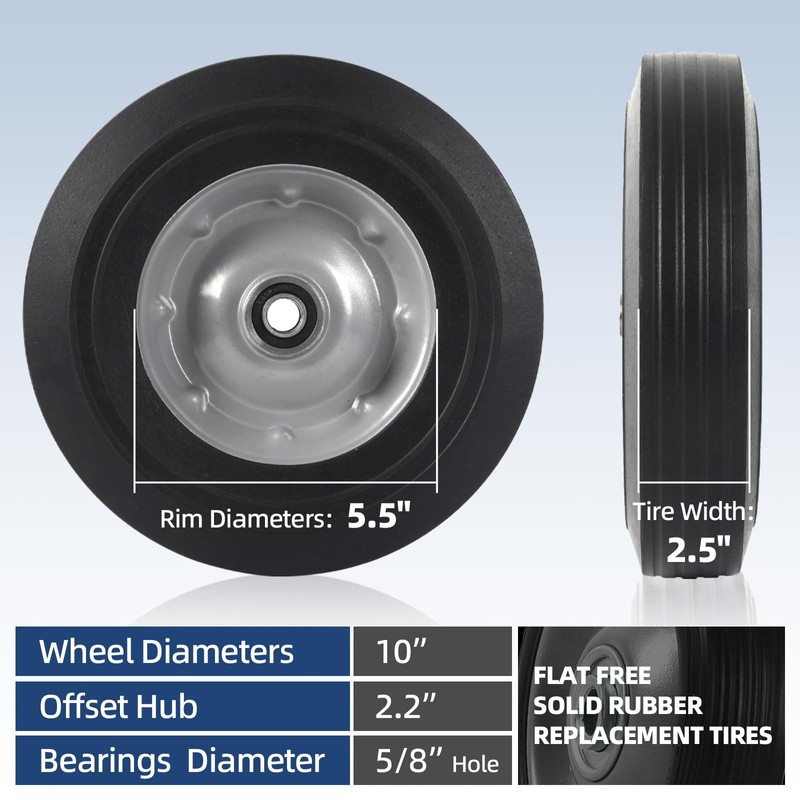AR-PRO (2-Pack) 10" x 2.5" Flat Free Solid Rubber Replacement