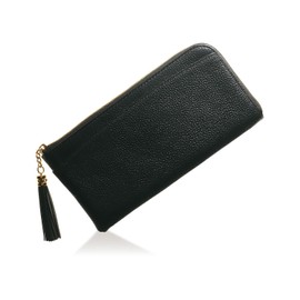 BLUE SINCERE Genuine Leather L-Shaped Long Wallet for Women, RFID Skimming Protection, L-Zip with Tassel, Wallet with Bill Compartment and Coin Purse / SW3, royal black