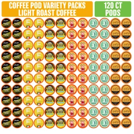 Coffee Pod Variety Packs Light Roast Sampler, Assorted, Compatible with 2.0 K-Cup Brewers, Variety Pack, 120 Count (Pack of 1)