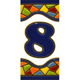 House numbers. Handpainted polichrome ceramic tiles. letters and numbers handpainted using dry rope technique perfect to create signs,addresses and names. Design MOSAICO MINI 2,87"X1,38" (NUMBER 8)
