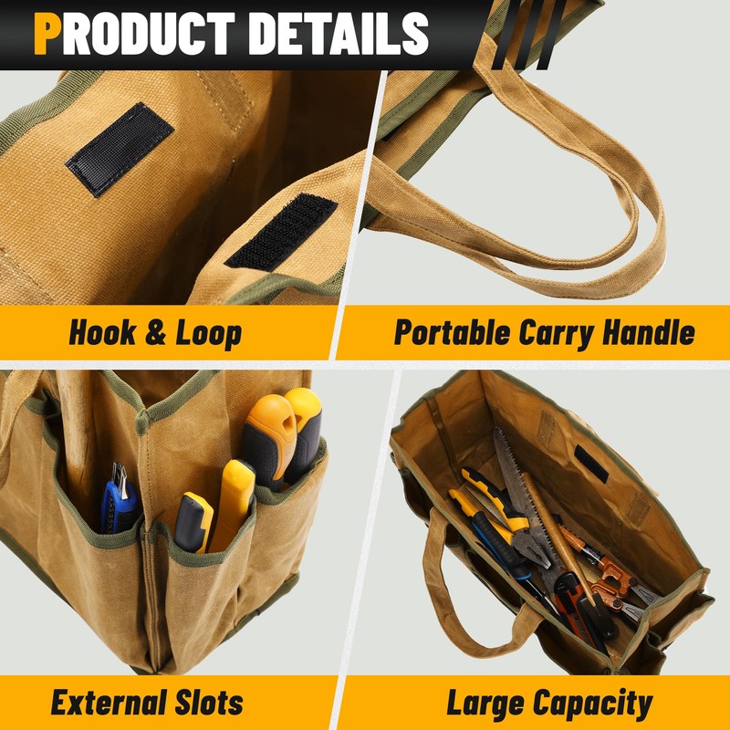 16OZ Waxed Canvas Tool Tote Bag | Large-Capacity Tool Storage
