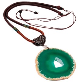 Mookaitedecor Polished Agate Stone Necklace with Pendant for Unisex, Amulet Chakra Stone Pendant with Chain Adjustable Approx. 44-76 cm, NA