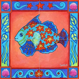 Ceramic Backsplash Tile Mural Fishing Saltwater Fish Underwater Ocean Sea Kitchen/Bathroom/Shower - Mosaic Fish - Christine Kerrick