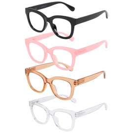 KSSESSE Reading Glasses for Women Men Square Oval Readers with Spring Hinge Thick Frame Style (Mixed Colors-C2, 0.00, x)